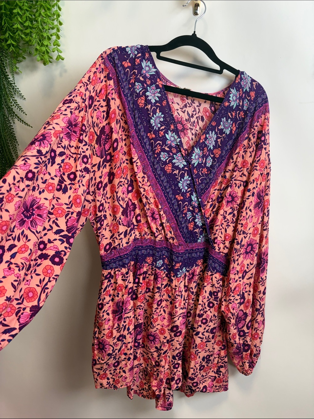 Umgee Pink & Purple Floral V-Neck Romper